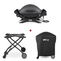 Set Gratar electric Weber Q1400 - Antracit + husa integrala + suport cu roti