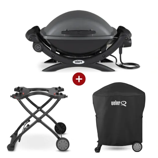 Set Gratar electric Weber Q1400 - Antracit + husa integrala + suport cu roti