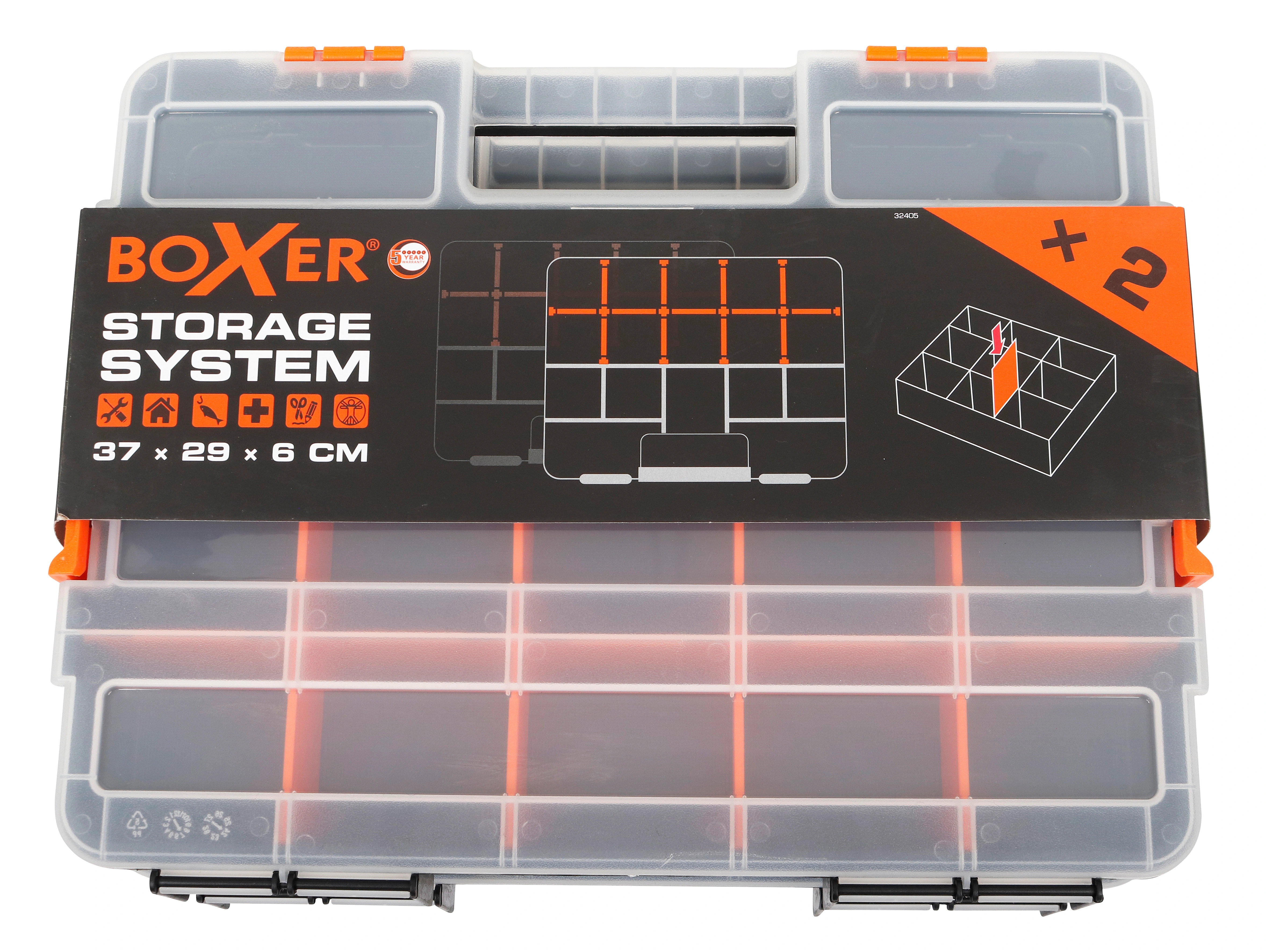 Cutie depozitare si organizare piese mici, cu capac, 15 compartimente,  37.4x 29.4 x 6.6 cm