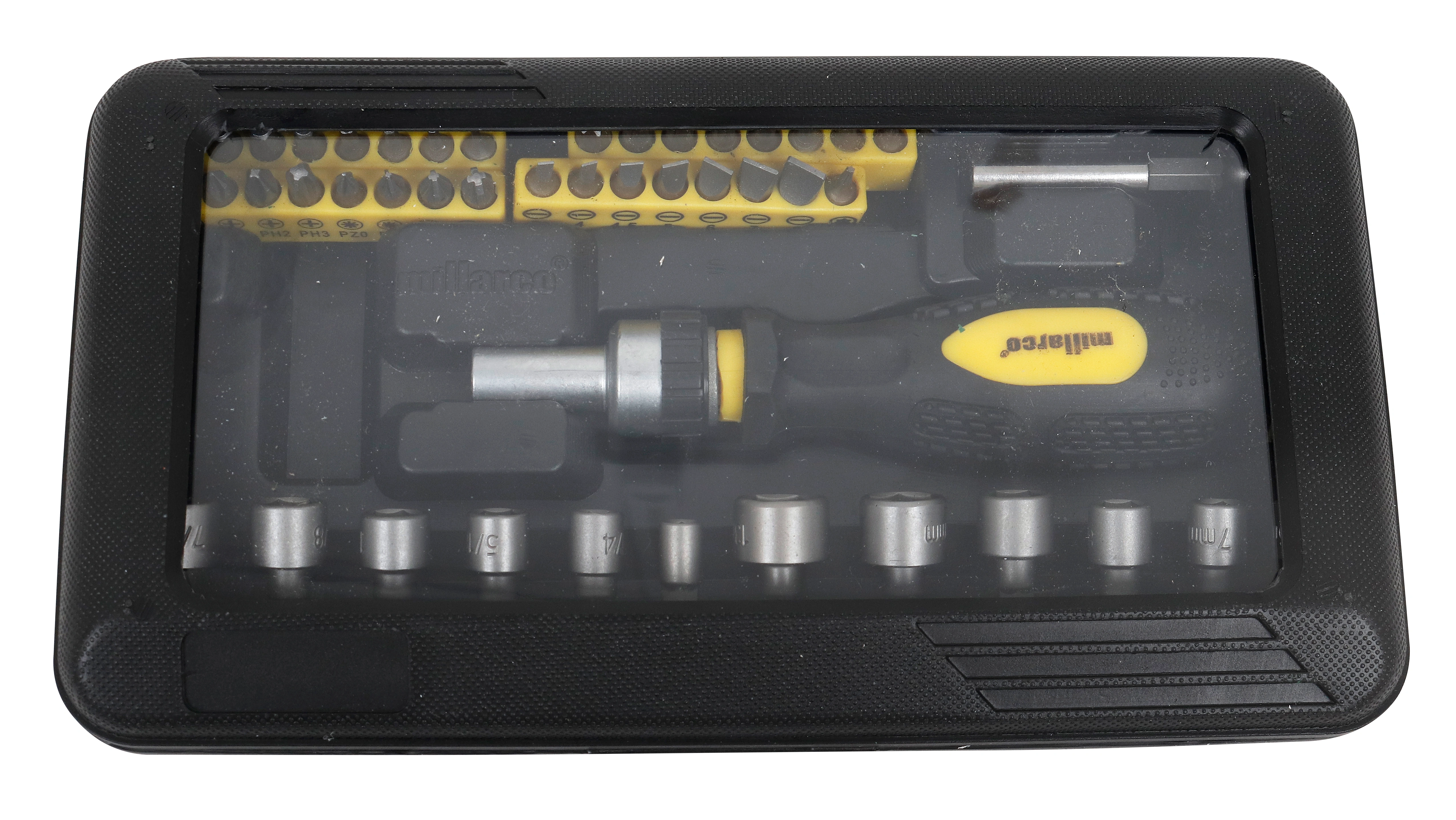 Surubelnita cu clichet MillarcoÂ®, cu biti si capete, 46 piese