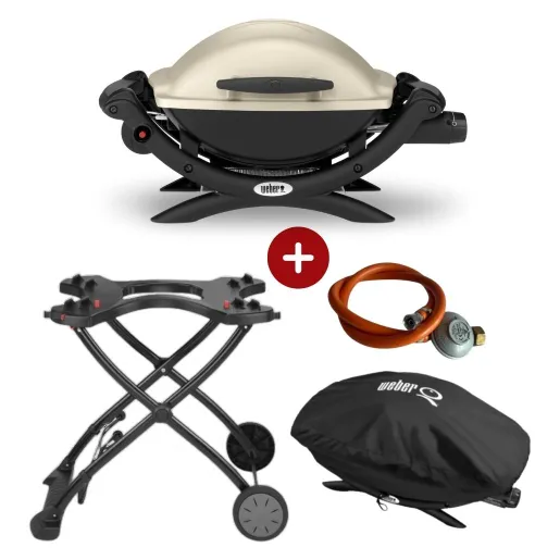 Set Gratar pe gaz Weber Q1000 - Gri + husa mica + suport cu roti