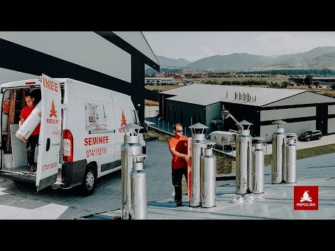 Montare 13 cosuri de fum din inox industriale la o fabrica de producatie mezeluri din Sibiu!