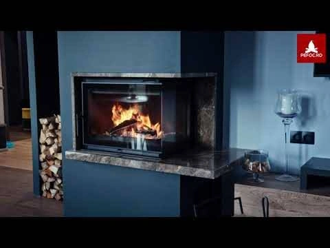 Focar semineu cu usa pe colt si doua fete de sticla tip DECO din gama Z Modern - test ardere
