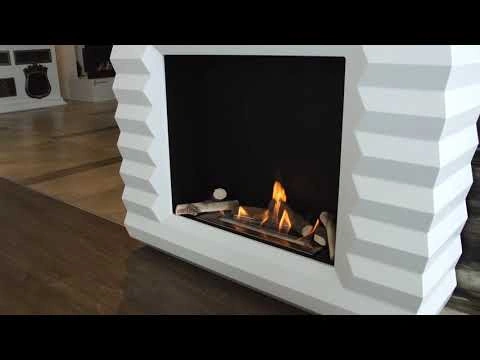 Semineu fals pe bioetanol cu rama alba din lemn MDF si arzator - video model PINUS