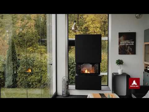 Model de semineu modular pe lemne - imbracaminte metalica si sticla pe 3 laturi (test ardere)