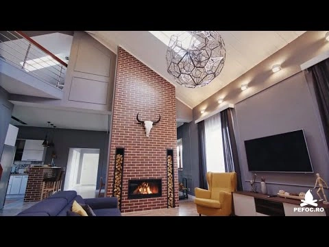 Semineu modern echipat cu focarul N140 - cu ardere curata si imbracat in caramida
