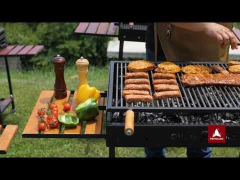 Gratar de calitate OVENGRILL, model din tabla groasa, cu masute de lemn laterale!