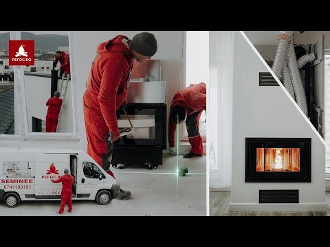 Constructie semineu pe peleti - model automatizat cu tubulatura de aer cald izolata si cos fum inox