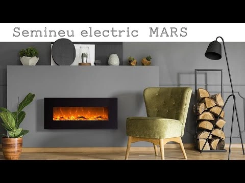 Semineu electric MARS de perete cu ecran LED + functie de incalzire  - control din telecomanda!