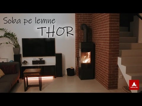 Soba metalica pe lemne THOR video instalare - model modern tip semineu pe colt cu 2 laturi de sticla si autocuratare
