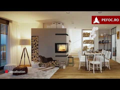 Focar pe colt pentru semineu pe lemne cu deschidere verticala si ardere etansa